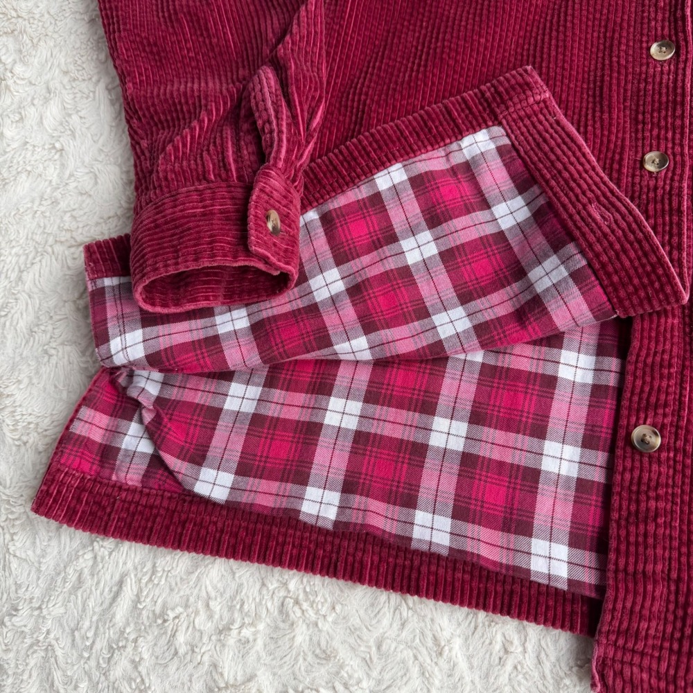 LL Bean Women Berry Pink Flannel Lined Corduroy Shirt Jacket Shacket Wide Wale S - Picture 7 of 12